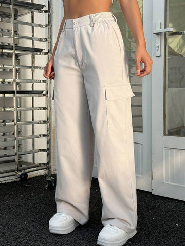 Trendy Fashion Pure Color Pocket Cargo Pants