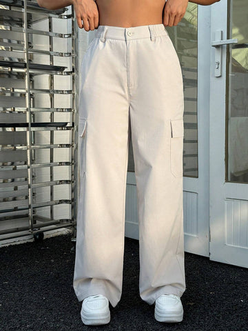 Trendy Fashion Pure Color Pocket Cargo Pants