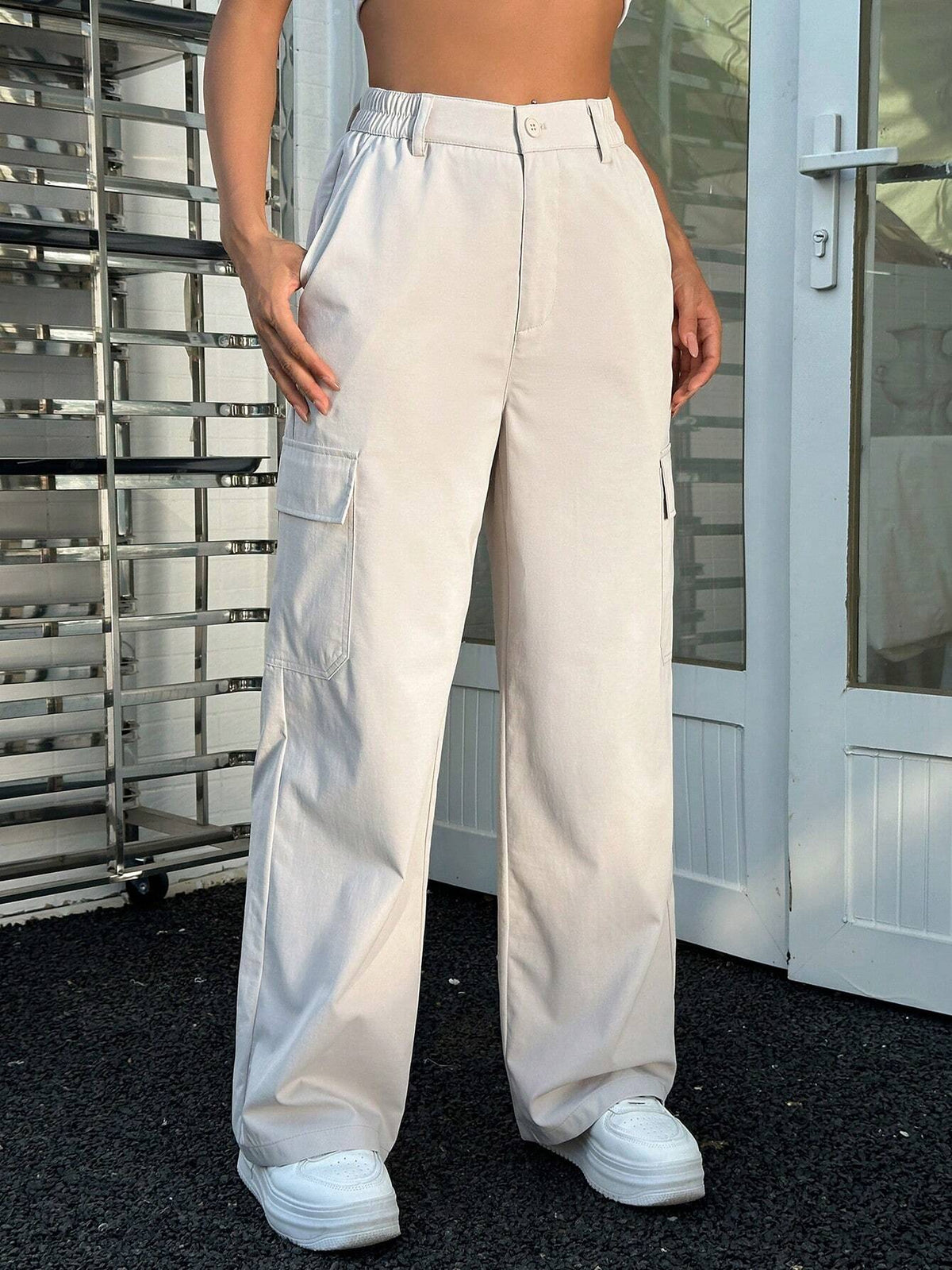Trendy Fashion Pure Color Pocket Cargo Pants