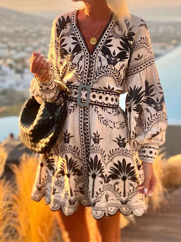 Trendy Printed Beach Loose Short Mini Dress