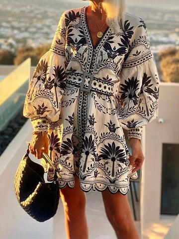 Trendy Printed Beach Loose Short Mini Dress
