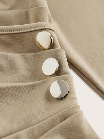 Trim Khaki Dress With Commuter Metal Buckle