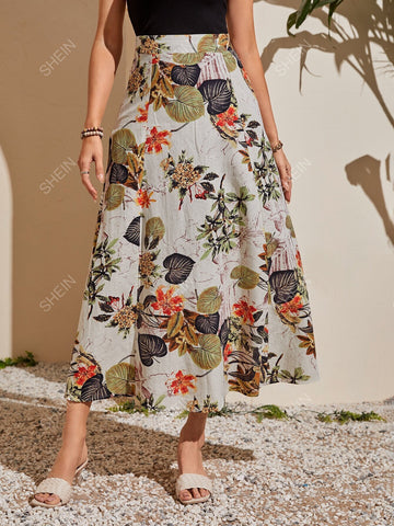 Tropical Print High Waist Skirt