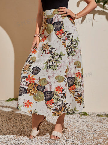 Tropical Print High Waist Skirt