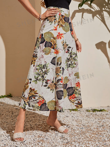 Tropical Print High Waist Skirt