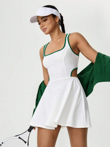 Tropiluxe Women's Contrast Trim Hollow Out Halter Neck Dress