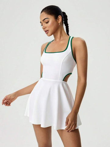 Tropiluxe Women's Contrast Trim Hollow Out Halter Neck Dress