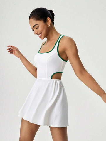 Tropiluxe Women's Contrast Trim Hollow Out Halter Neck Dress