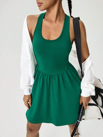Tropiluxe Women's Solid Color Backless Criss-Cross Sleeveless Casual Dress