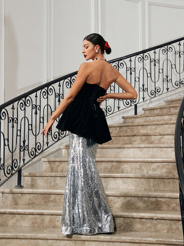 Trudy Patchwork Velvet Mermaid Dress