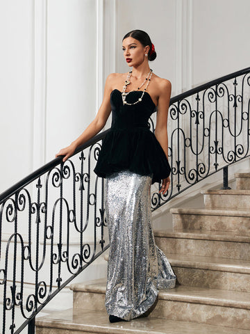 Trudy Patchwork Velvet Mermaid Dress