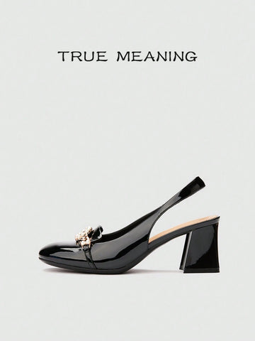 True Meaning 1 Pair Solid Color Shiny High Heel Shoes, Fashionable Casual Street Cute Commuting Business