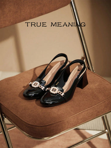 True Meaning 1 Pair Solid Color Shiny High Heel Shoes, Fashionable Casual Street Cute Commuting Business
