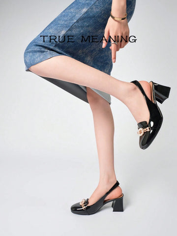 True Meaning 1 Pair Solid Color Shiny High Heel Shoes, Fashionable Casual Street Cute Commuting Business
