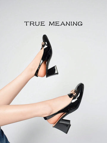 True Meaning 1 Pair Solid Color Shiny High Heel Shoes, Fashionable Casual Street Cute Commuting Business