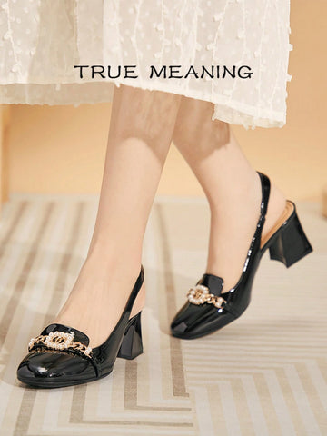 True Meaning 1 Pair Solid Color Shiny High Heel Shoes, Fashionable Casual Street Cute Commuting Business