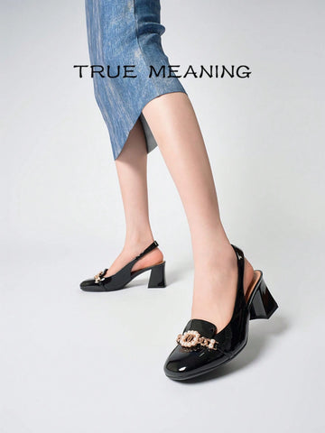 True Meaning 1 Pair Solid Color Shiny High Heel Shoes, Fashionable Casual Street Cute Commuting Business