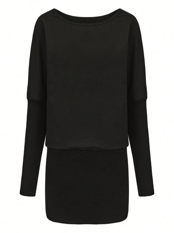 Tshirt Dress Women - Sexy Black Dress Off The Shoulder Slope Neck Long Sleeve Ruched Dress Bodycon Mini Club Dress
