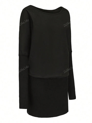 Tshirt Dress Women - Sexy Black Dress Off The Shoulder Slope Neck Long Sleeve Ruched Dress Bodycon Mini Club Dress
