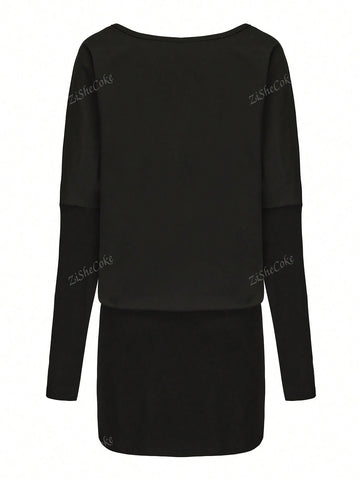 Tshirt Dress Women - Sexy Black Dress Off The Shoulder Slope Neck Long Sleeve Ruched Dress Bodycon Mini Club Dress