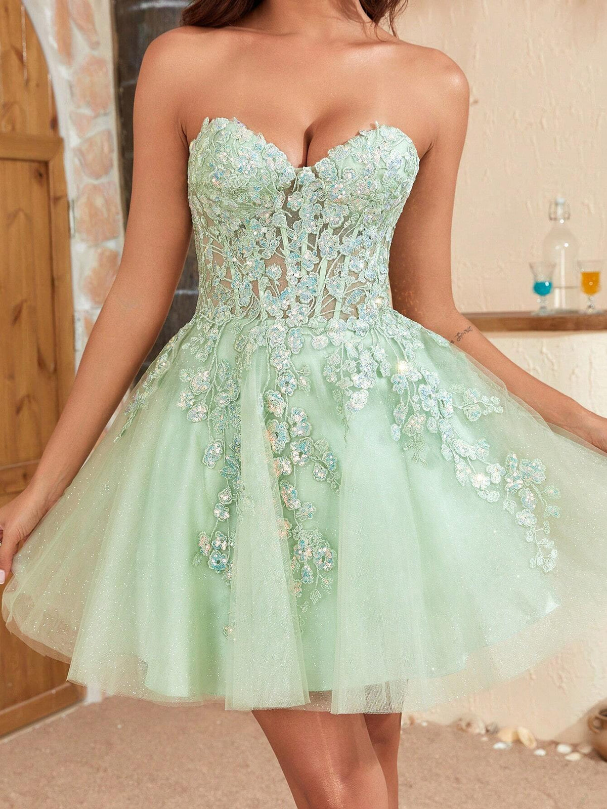 Tulle Tiered Homecoming Dress 2024 Short Sparkly Lace Corset Layered Formal Party Gowns
