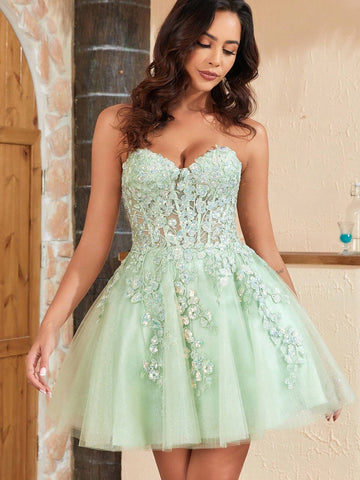 Tulle Tiered Homecoming Dress 2024 Short Sparkly Lace Corset Layered Formal Party Gowns