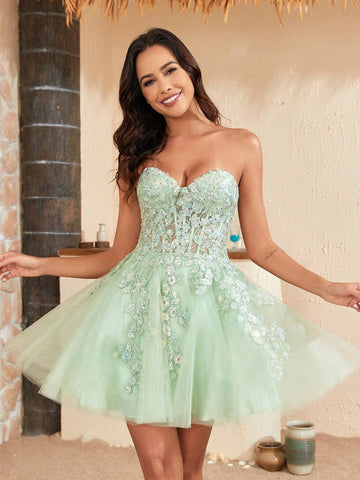 Tulle Tiered Homecoming Dress 2024 Short Sparkly Lace Corset Layered Formal Party Gowns