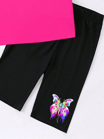 Tween Girls' Butterfly Printed Short Sleeve T-Shirt And Pants Set