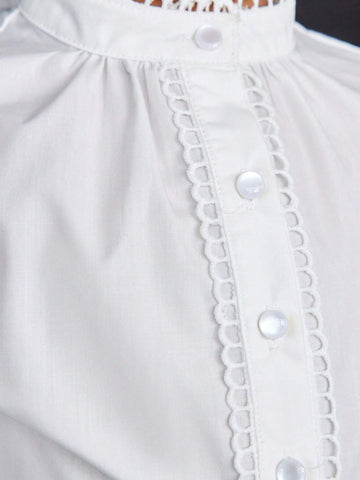 Tween Girls' Plain Woven Long Sleeve Stand Collar Casual Blouse Top