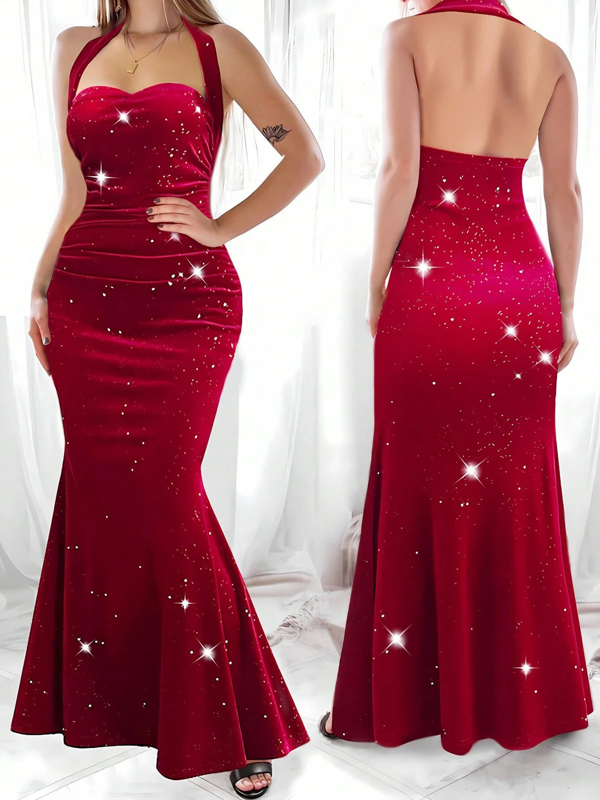 Tween Girls Solid V-Neck Sleeveless Ruched Waist Velvet Elegant Party Dress Mermaid Halter Neck And Burgundy Red Sequin Bodycon Dress