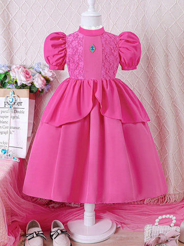 Tween Girls Spring/Summer Cosplay Puff Sleeve Princess Peplum Dress