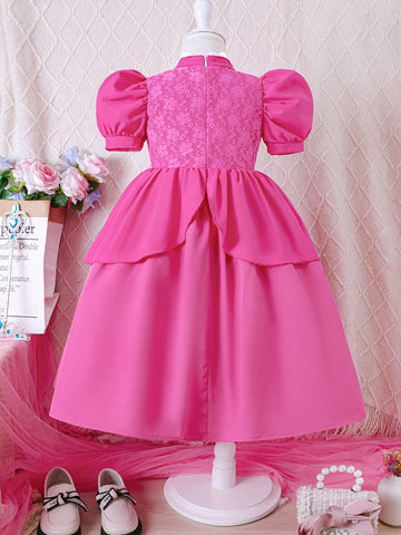Tween Girls Spring/Summer Cosplay Puff Sleeve Princess Peplum Dress