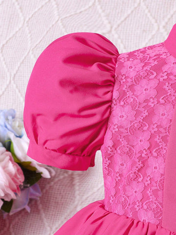 Tween Girls Spring/Summer Cosplay Puff Sleeve Princess Peplum Dress