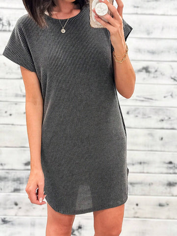 Two-Color Twist Striped Jacquard Batwing Sleeve Round Neck Casual Dress