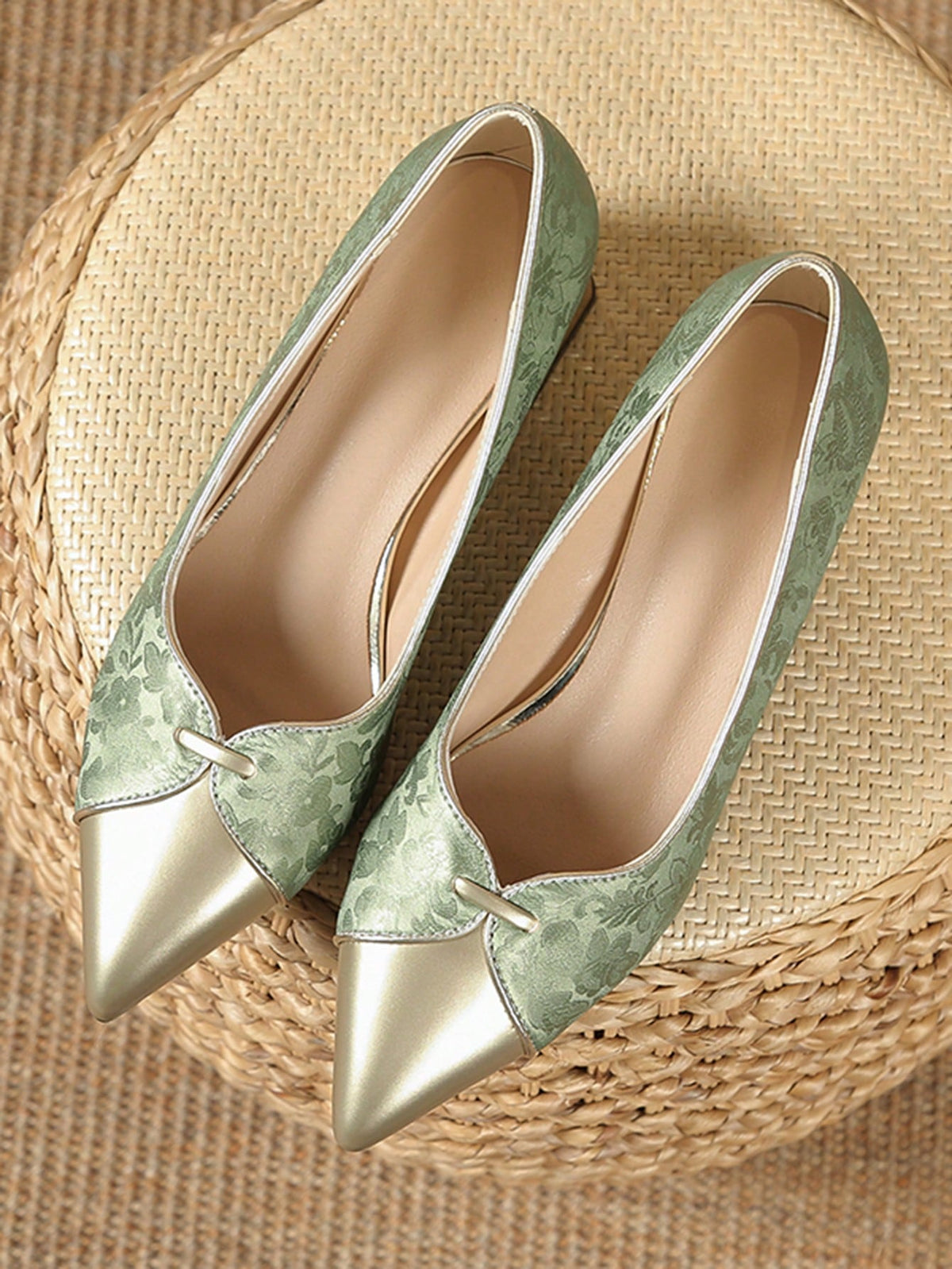 Two-Tone Elegant Pointy Toe Slip-On High Heel Pumps, Chunky Heel Mid-Heel Dress Shoes For Women