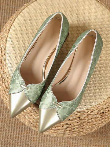 Two-Tone Elegant Pointy Toe Slip-On High Heel Pumps, Chunky Heel Mid-Heel Dress Shoes For Women