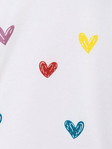 Two Piece Girls' Casual Cute Heart-Shaped Printed Knitted Round Neck Sweatshirt Paired With Sports Pants For Autumn And Winter