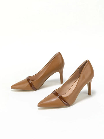 Two Tone Point Toe Stiletto Heeled Court Pumps