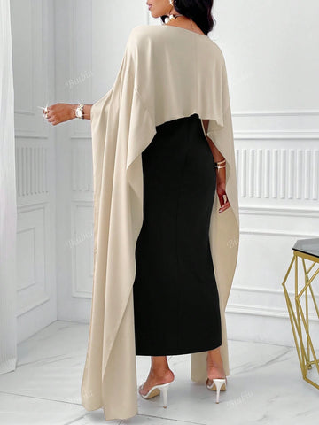 Two Tone Splice Cloak Sleeve Dress