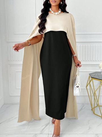 Two Tone Splice Cloak Sleeve Dress