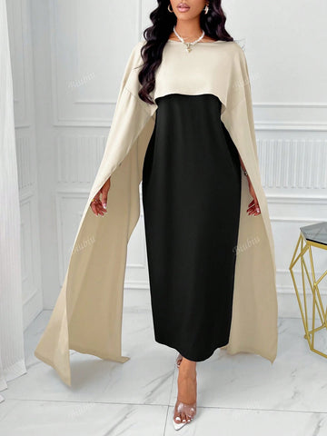 Two Tone Splice Cloak Sleeve Dress