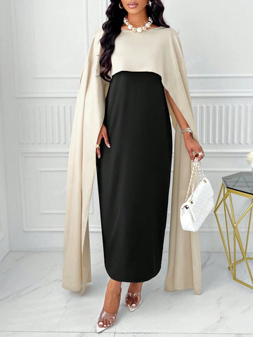 Two Tone Splice Cloak Sleeve Dress