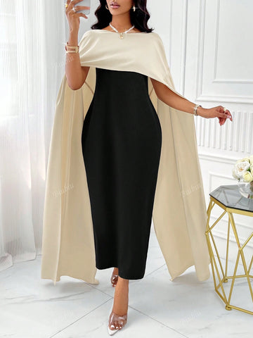 Two Tone Splice Cloak Sleeve Dress