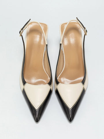 Two Tone Stitch Detail Slingback Pumps, Multicolor Elegant Single Shoes For Women With Buckle And Color-block Design High Heels