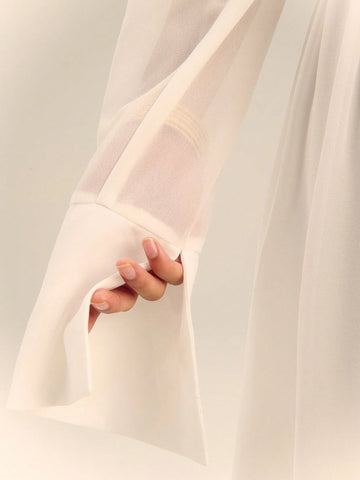 TypaGal Chiffon Frill Cinched Waist Long Sleeve Shirt Dress