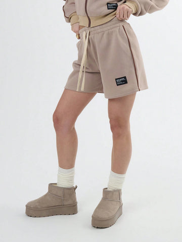 TypaGal Drawstring Waistband Casual Sweat Shorts With Badge Detail