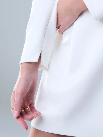 TypaGal Elegant Pearl Square Neckline Long Sleeves Mini Dress