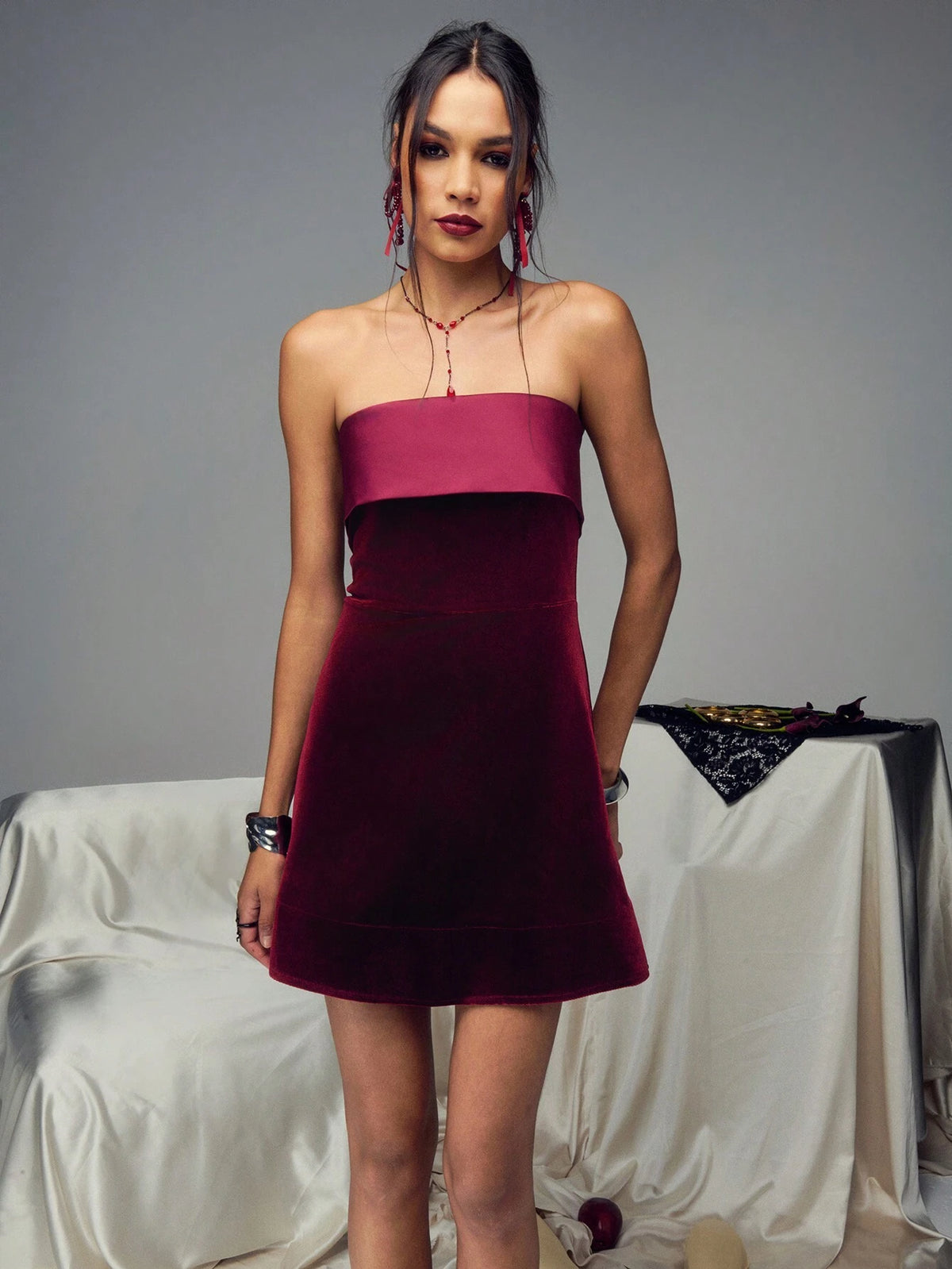 TypaGal Faceted Velvet Patchwork Bustier Mini Party Dress