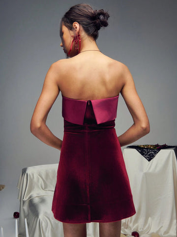 TypaGal Faceted Velvet Patchwork Bustier Mini Party Dress