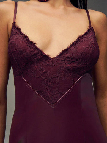 TypaGal Lace Patchwork PU Sexy Cami Mini Dress